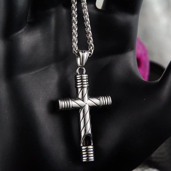Christianartworkshop Minimalist Style Functional Whistle Cross Titanium Necklace - image 2