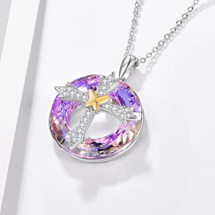 Christianartworkshop Modern Style Friendship Blessing Cross Bowknot Crystal Necklace - image 2