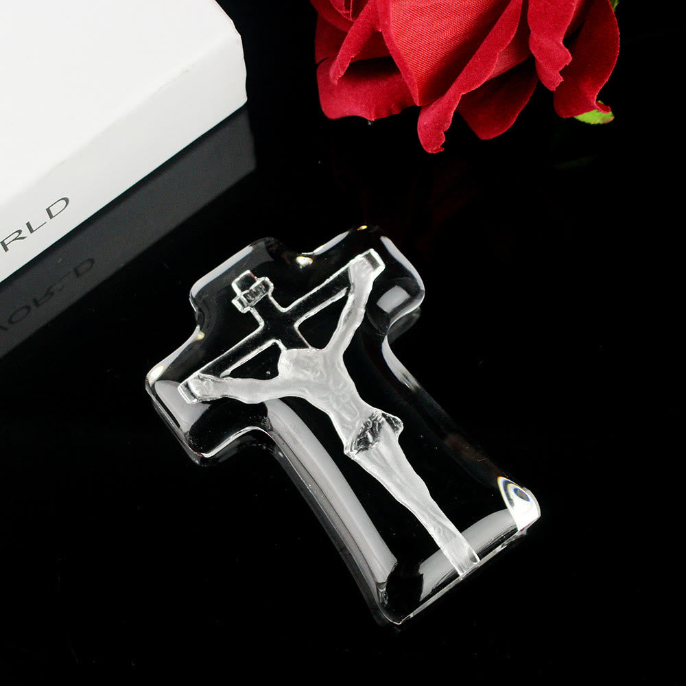 Christianartworkshop Classic Style White Crystal Clear Crucifix Jesus Cross Desktop Ornaments - image 1