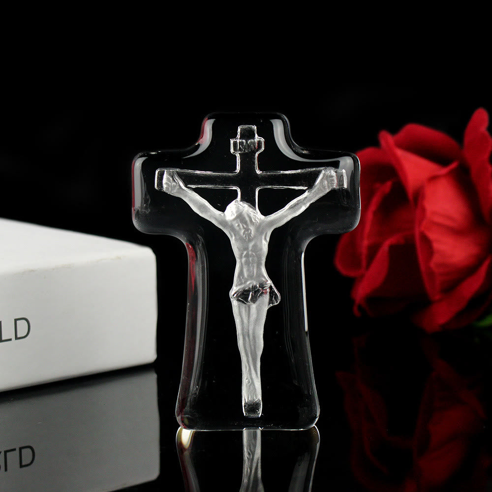 Christianartworkshop Classic Style White Crystal Clear Crucifix Jesus Cross Desktop Ornaments - Jesus Cross - image 1