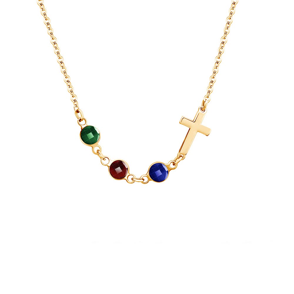 Christianartworkshop Modern Style Birthstones Cross Chain Necklace - Golden - image 6