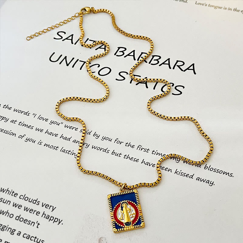 Christianartworkshop Modern Style Colorful St. Benedict Square Medal Pendant Necklace - image 3