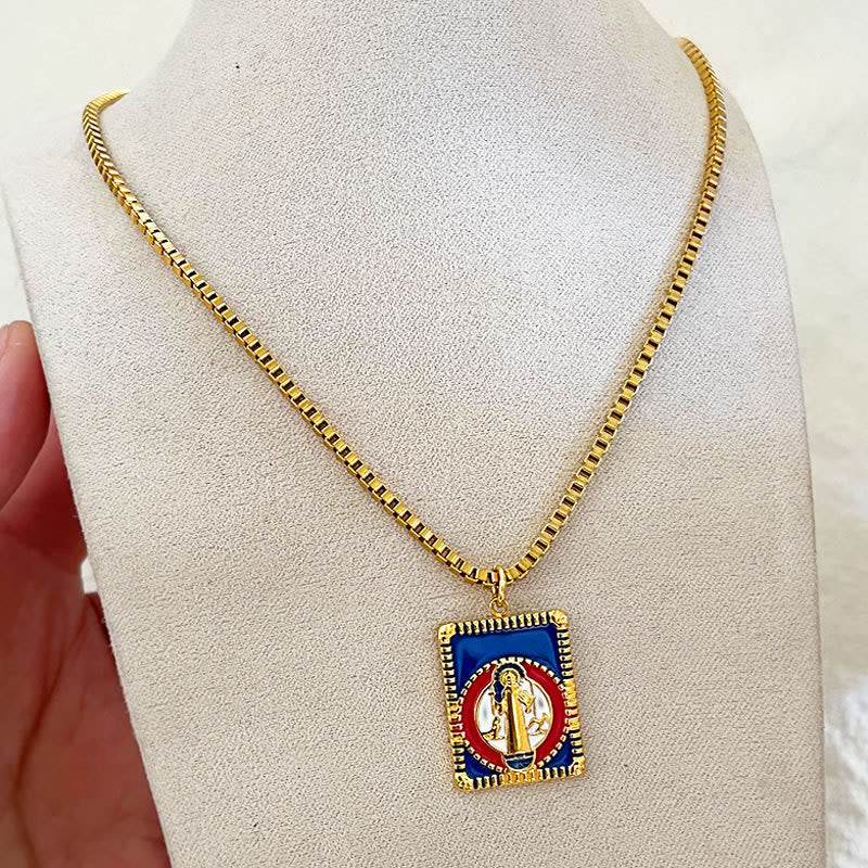 Christianartworkshop Modern Style Colorful St. Benedict Square Medal Pendant Necklace - image 1