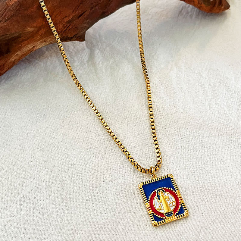 Christianartworkshop Modern Style Colorful St. Benedict Square Medal Pendant Necklace - St. Benedict - image 0