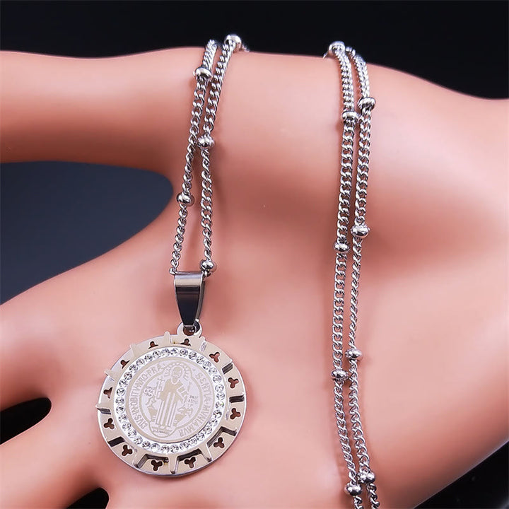 Christianartworkshop Retro Style Gem-set St. Benedict Medal Pendant Necklace - image 5