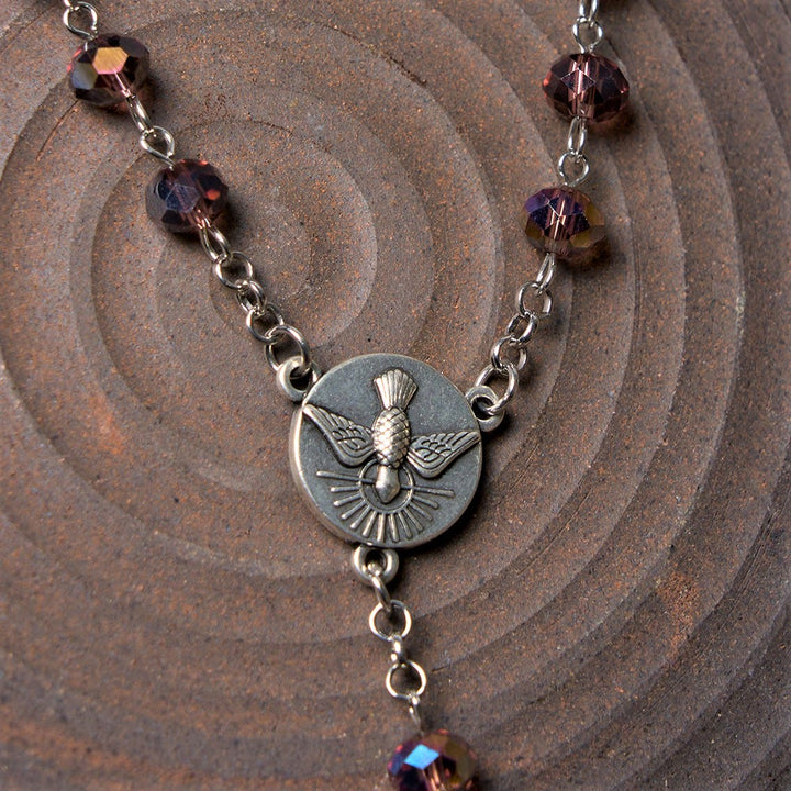 Christianartworkshop Holy Spirit & Our Lady of Grace of 6*8 mm Polyhedron Purple Crystal Alloy Chain Rosary - image 5