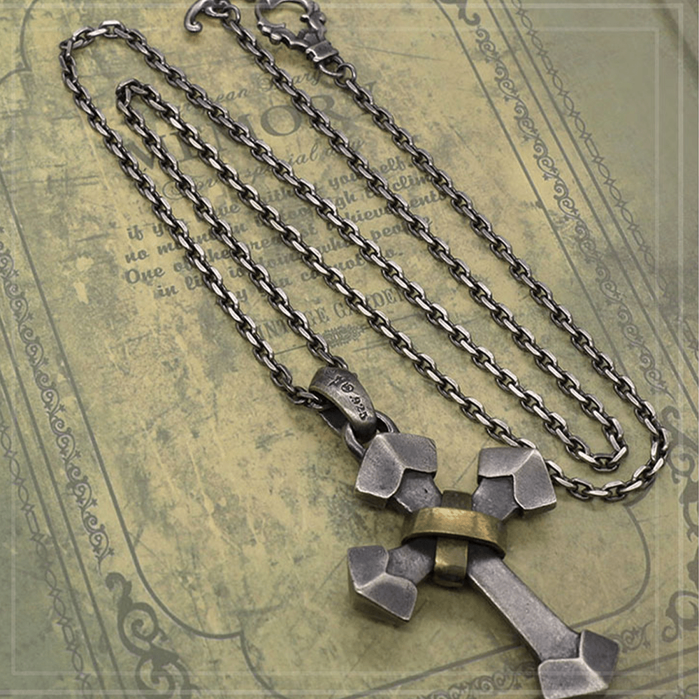 Christianartworkshop 925 Sterling Silver Retro Style Heavy Metal Cross Pendant Necklace - image 1