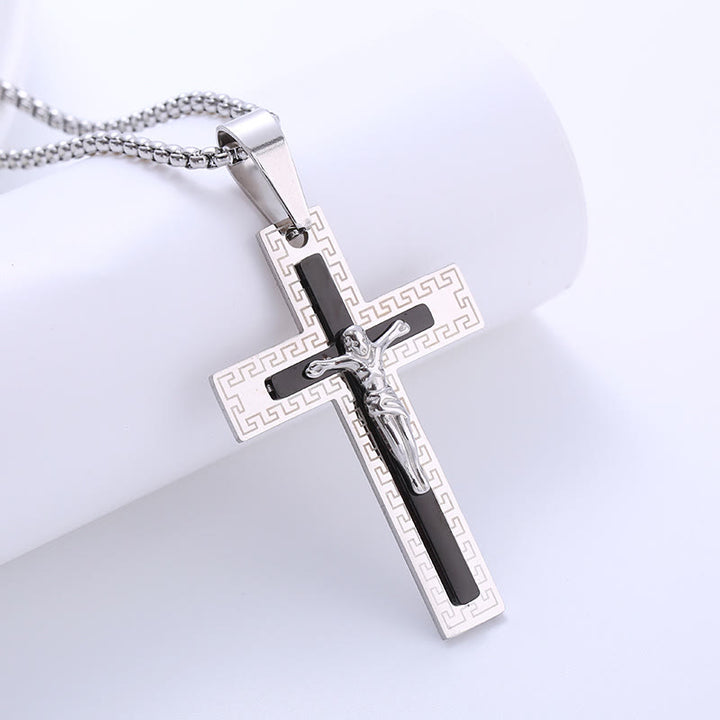Christianartworkshop Retro Style Triple Layer Crucifix Pendant Titanium Necklace - image 3