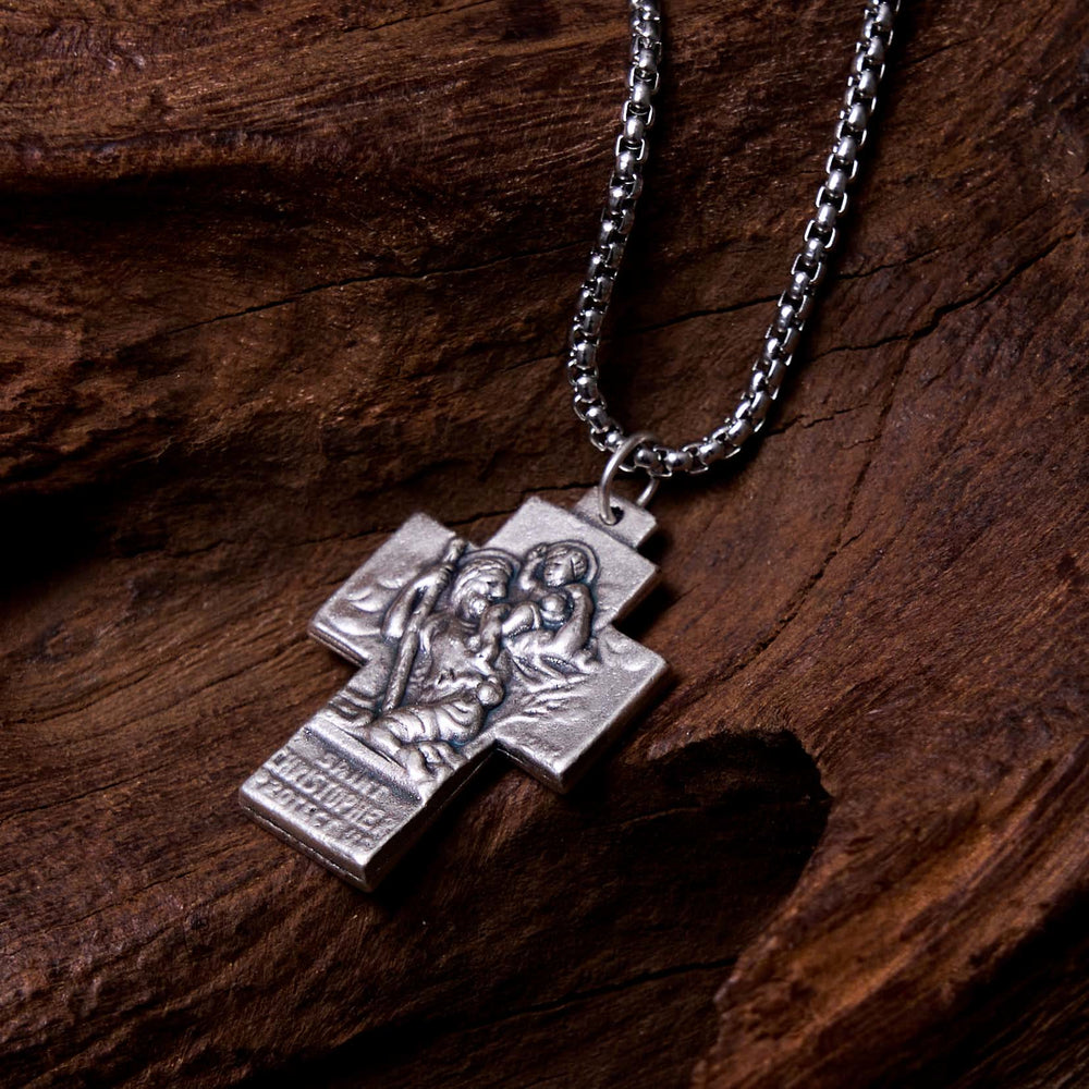 Christianartworkshop Classic Style Jesus Mary Joseph Guardian Cross Pendant Alloy Necklace - image 1