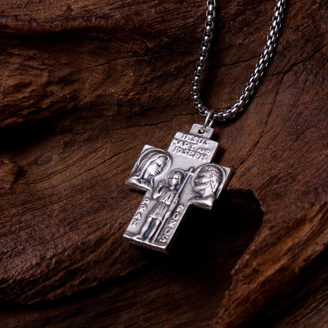 Christianartworkshop Classic Style Jesus Mary Joseph Guardian Cross Pendant Alloy Necklace - Silver - image 0
