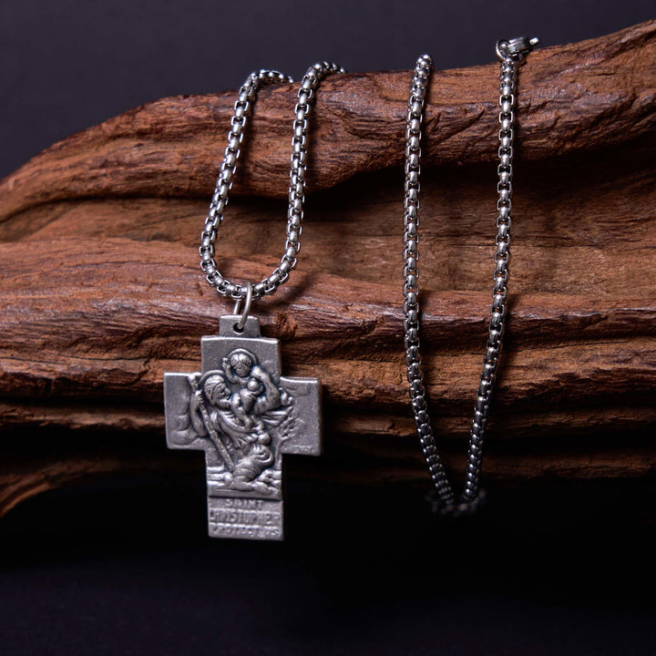 Christianartworkshop Classic Style Jesus Mary Joseph Guardian Cross Pendant Alloy Necklace - image 5