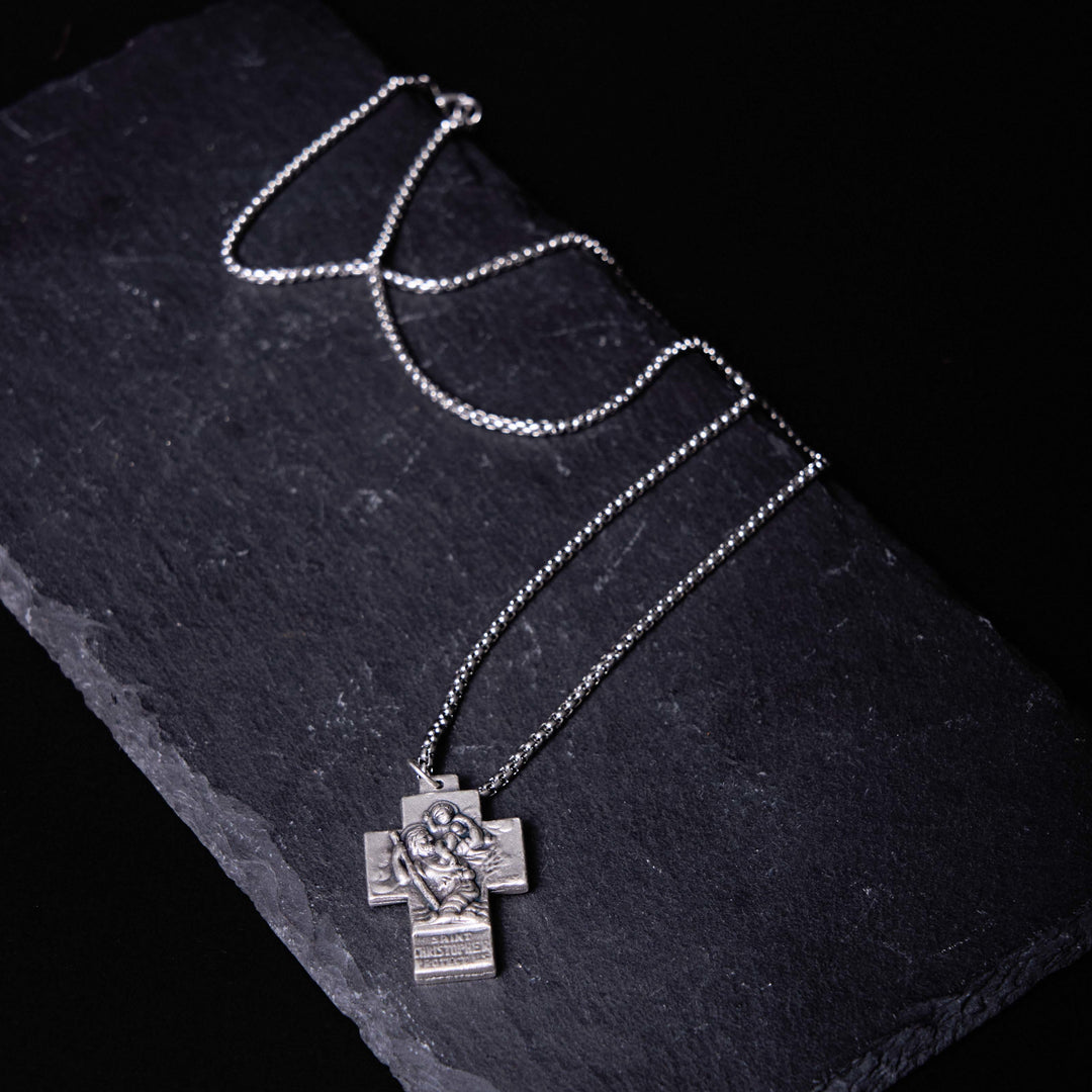 Christianartworkshop Classic Style Jesus Mary Joseph Guardian Cross Pendant Alloy Necklace - image 3