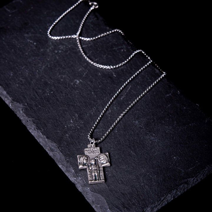 Christianartworkshop Classic Style Jesus Mary Joseph Guardian Cross Pendant Alloy Necklace - image 2