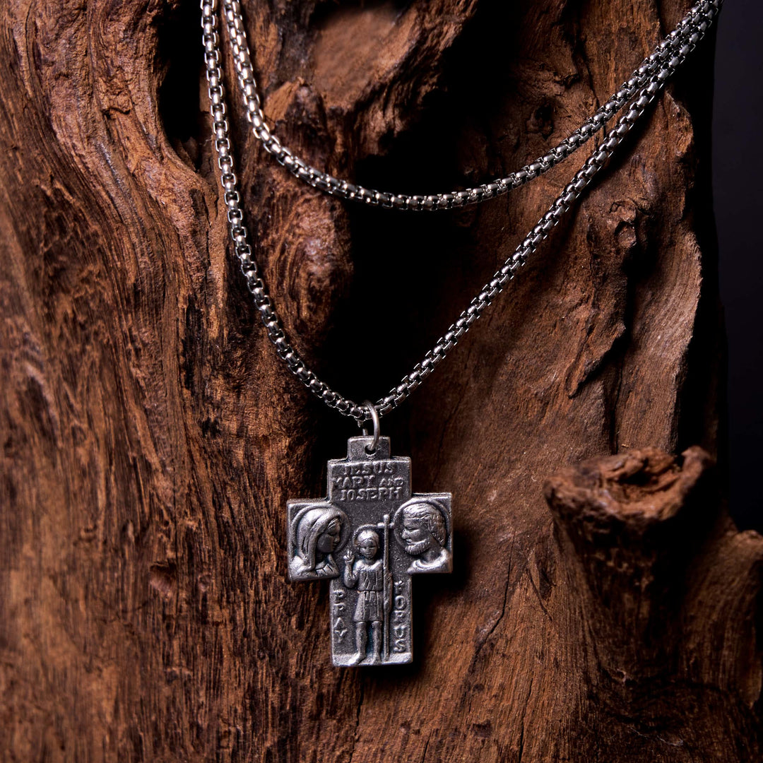 Christianartworkshop Classic Style Jesus Mary Joseph Guardian Cross Pendant Alloy Necklace - image 4