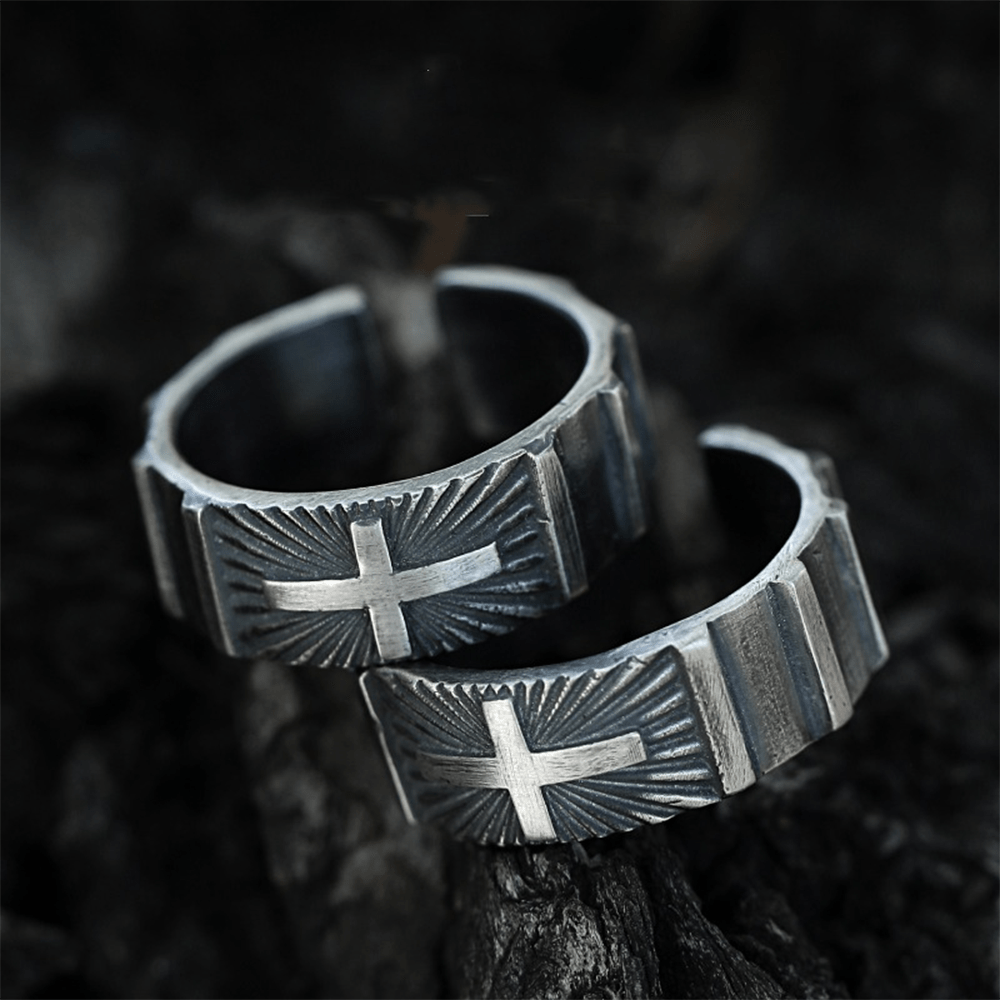 Christianartworkshop Retro Minimalist Style Heavy Metal Cross Adjustable Ring - image 2