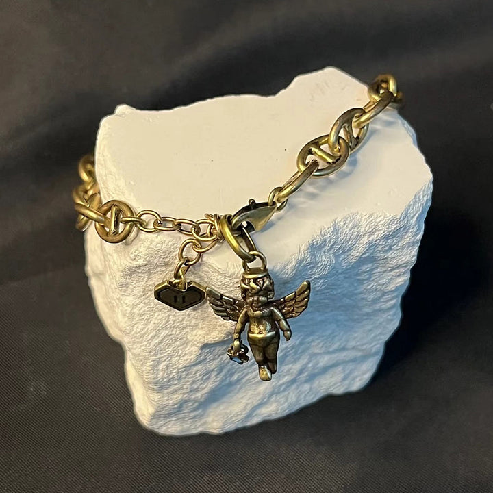 Christianartworkshop Retro Style Bronze Lucky Star Angel & Heart Cross Bracelet - image 1