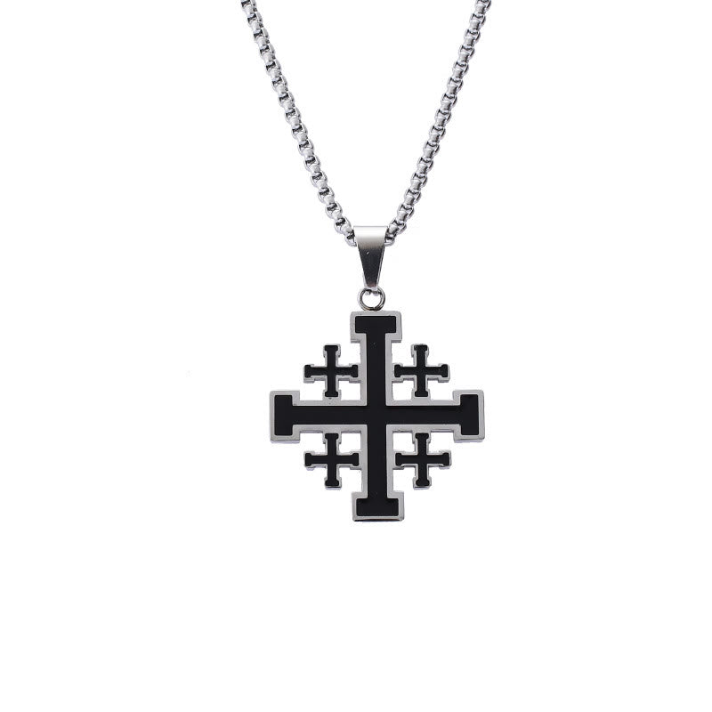 Christianartworkshop Hip-hop Style Jerusalem Cross Titanium Steel Pendant Necklace - Silver with chain - image 6