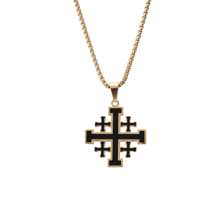 Christianartworkshop Hip-hop Style Jerusalem Cross Titanium Steel Pendant Necklace - Gold with chain - image 6