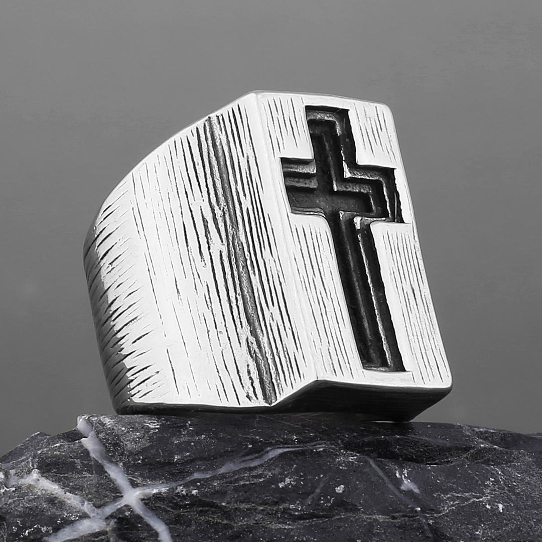 Christianartworkshop Retro Minimalist Style Broadside Cross Ring - image 1