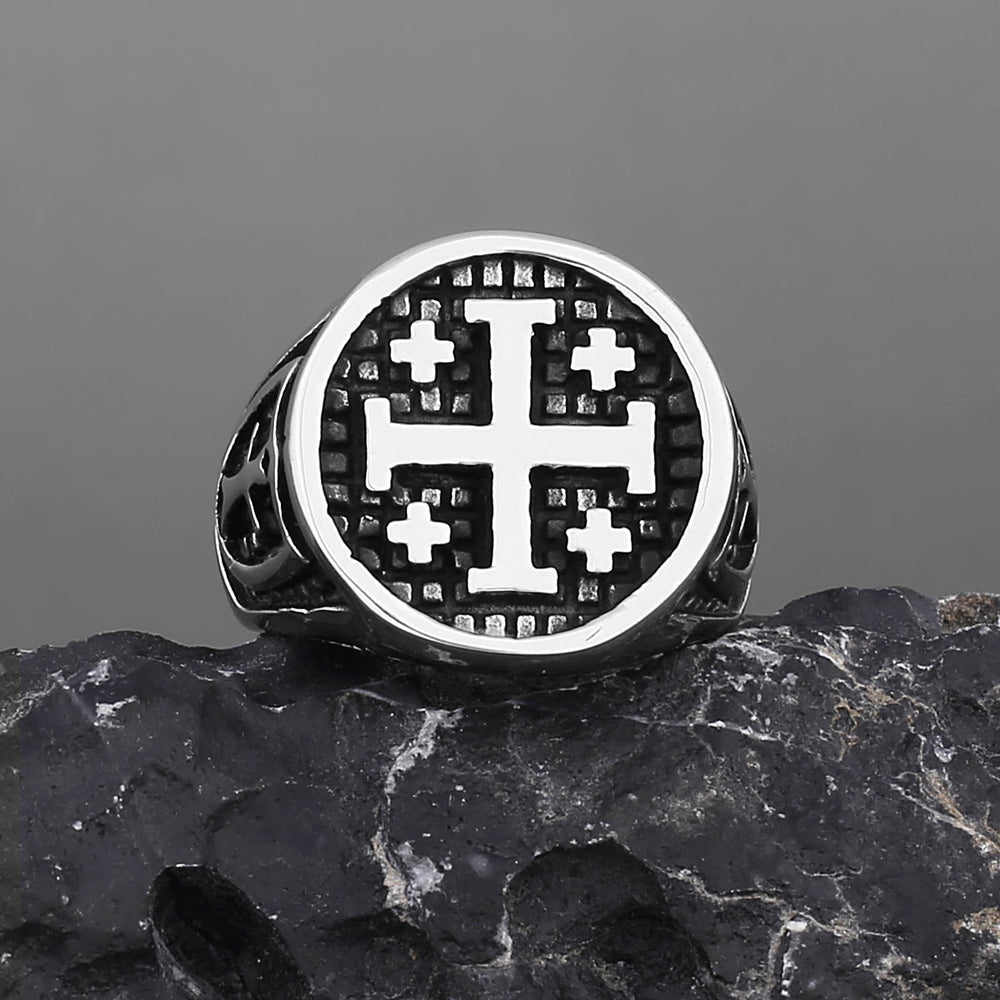 Christianartworkshop Retro Minimalist Style Jerusalem Cross Ring - image 2