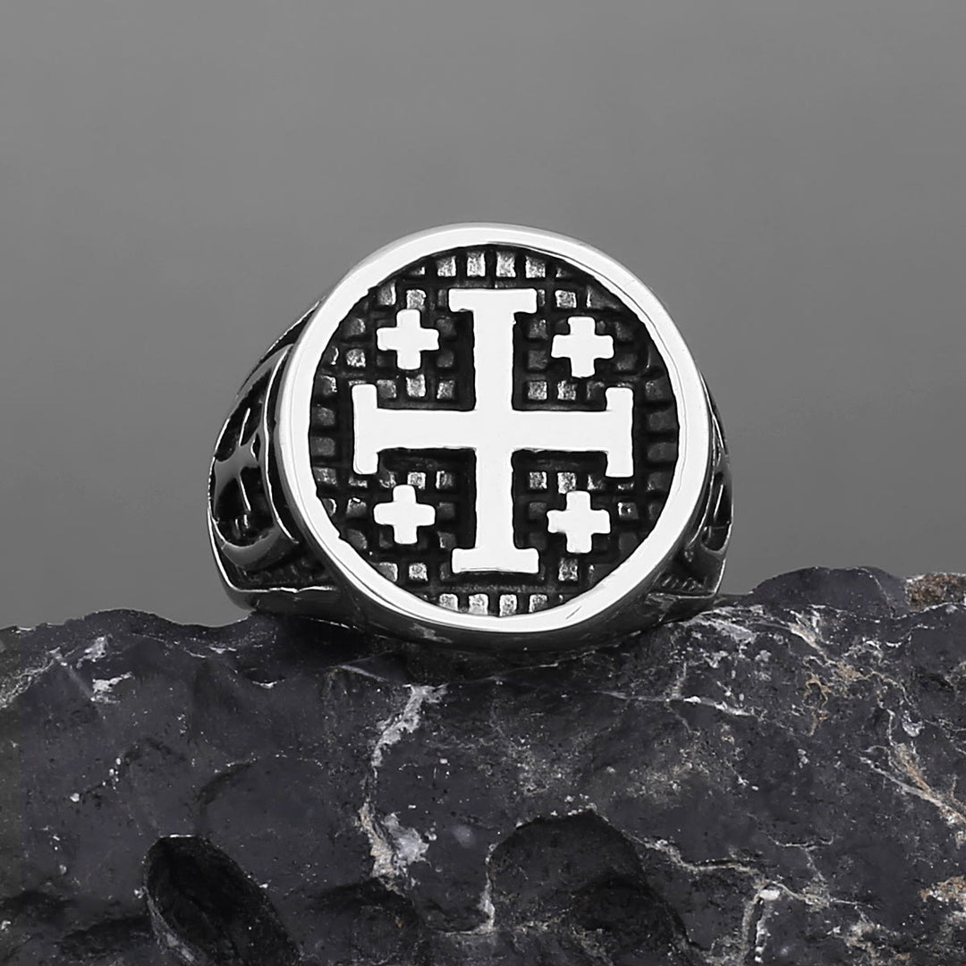 Christianartworkshop Retro Minimalist Style Jerusalem Cross Ring - image 2
