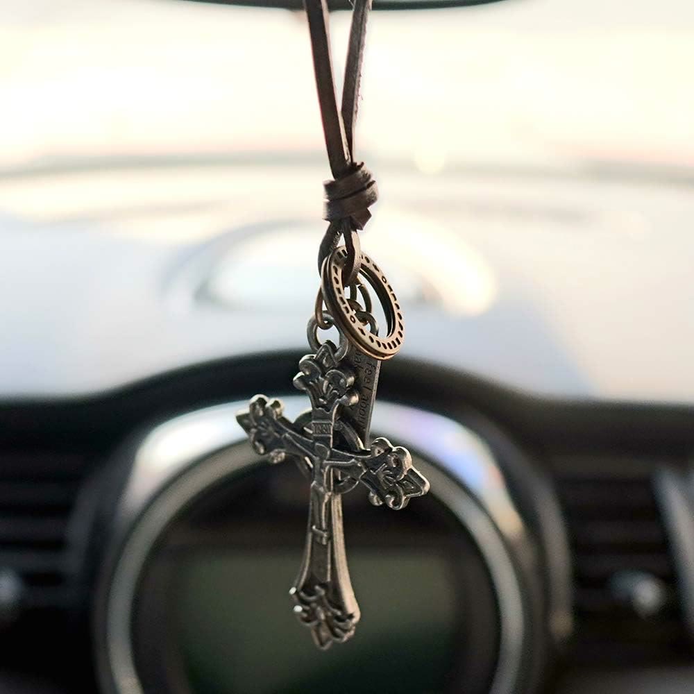 Christianartworkshop Retro Classic Style Crucifix Pendant Leather Rope Necklace - image 2