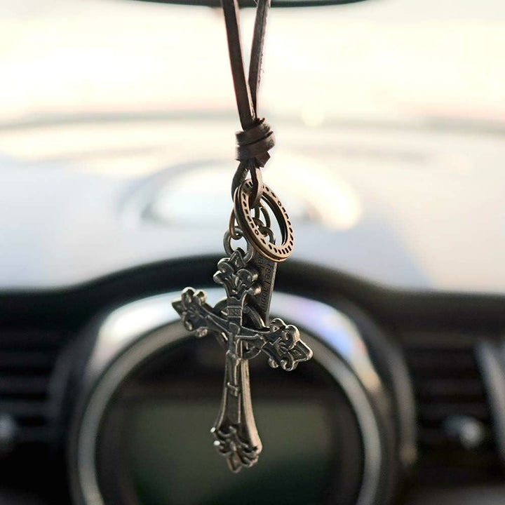 Christianartworkshop Retro Classic Style Crucifix Pendant Leather Rope Necklace - image 2