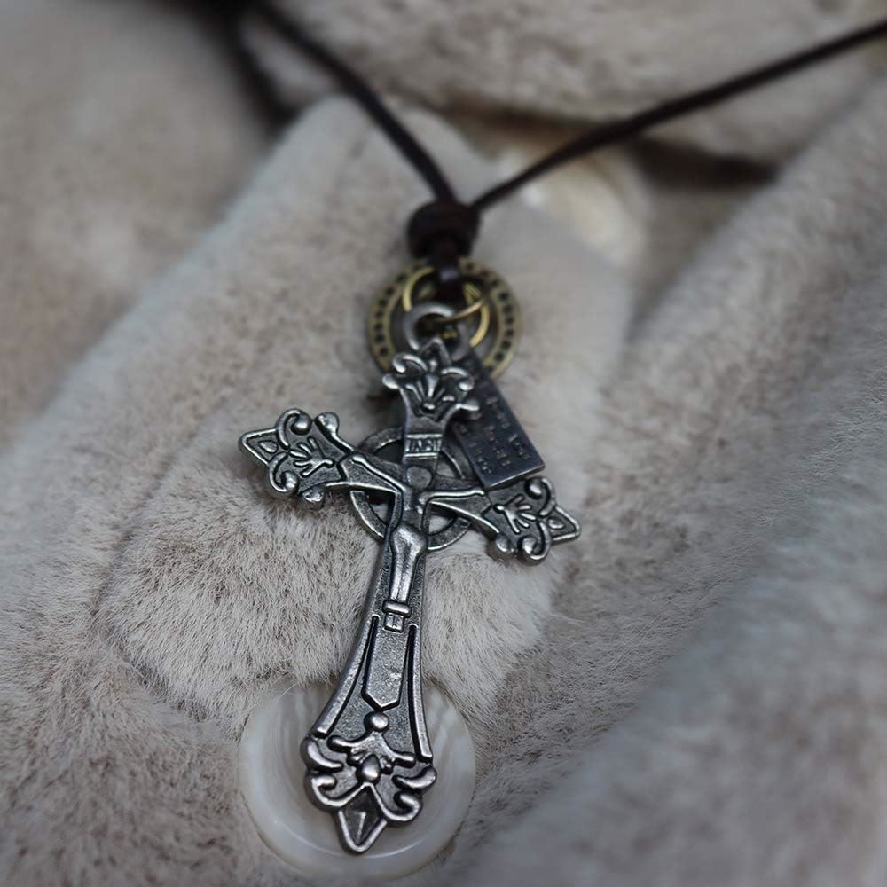 Christianartworkshop Retro Classic Style Crucifix Pendant Leather Rope Necklace - image 10