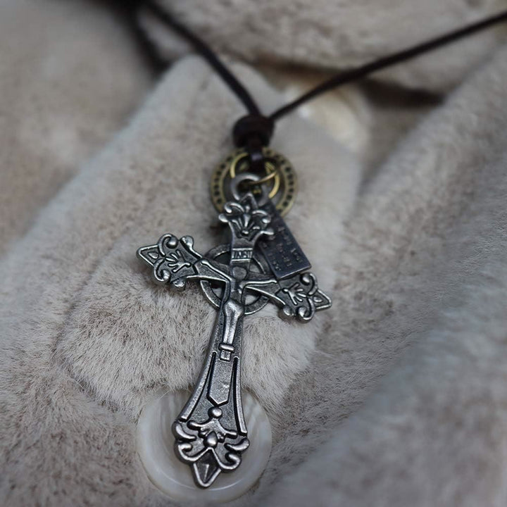 Christianartworkshop Retro Classic Style Crucifix Pendant Leather Rope Necklace - image 10
