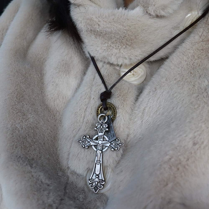 Christianartworkshop Retro Classic Style Crucifix Pendant Leather Rope Necklace - image 8