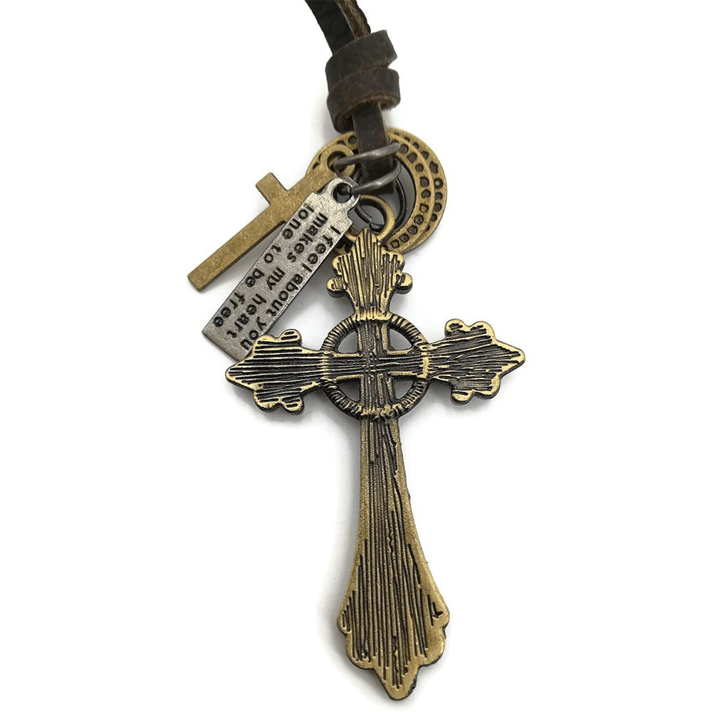 Christianartworkshop Retro Classic Style Crucifix Pendant Leather Rope Necklace - image 6