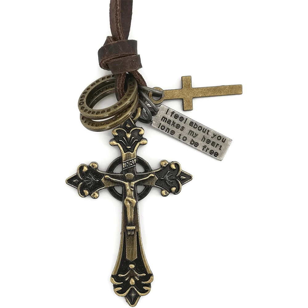 Christianartworkshop Retro Classic Style Crucifix Pendant Leather Rope Necklace - image 4