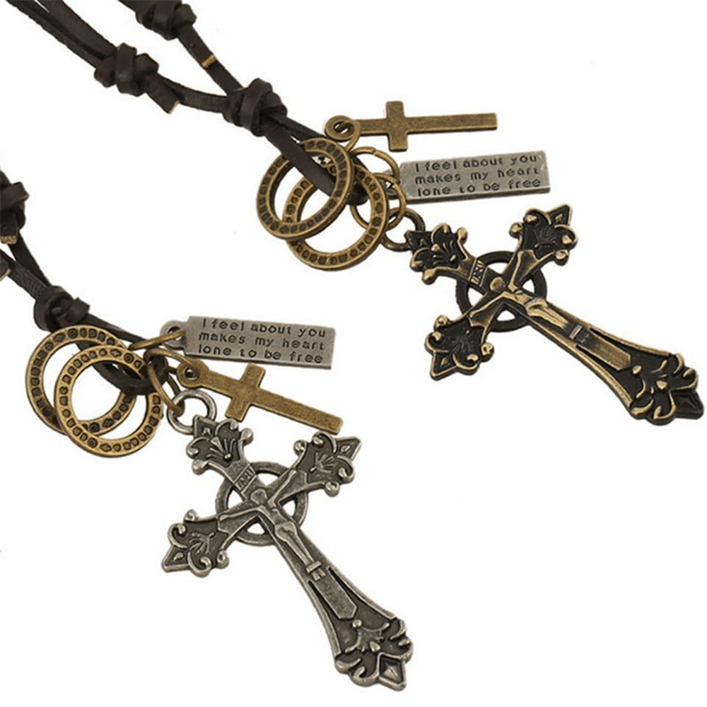 Christianartworkshop Retro Classic Style Crucifix Pendant Leather Rope Necklace - image 11