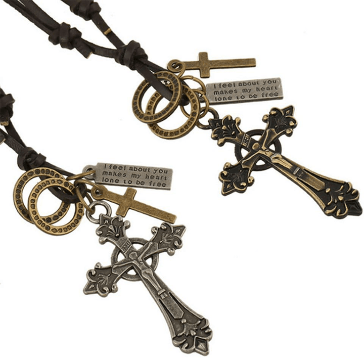 Christianartworkshop Retro Classic Style Crucifix Pendant Leather Rope Necklace - image 11