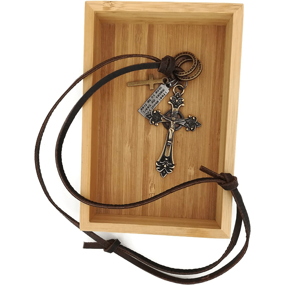 Christianartworkshop Retro Classic Style Crucifix Pendant Leather Rope Necklace - image 12