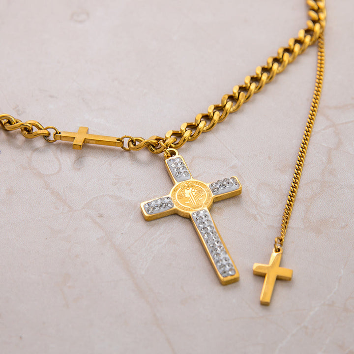 Christianartworkshop Layered Necklace Style St. Benedict Cross Pendant Mixed Chain Necklace - image 2