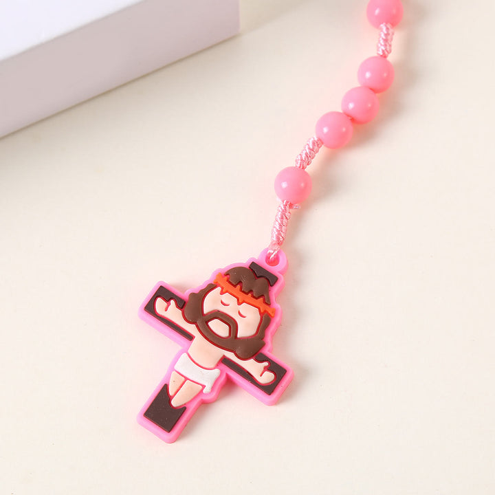 Christianartworkshop Guardian Angel & Crucifix of 8 mm Round Pink/Blue Acrylic Nylon Cord Child Rosary - image 8