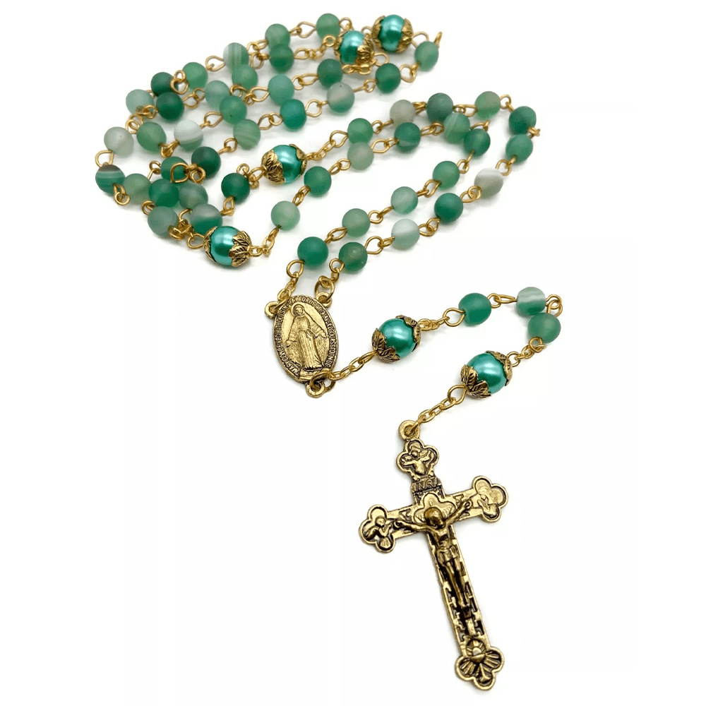 Christianartworkshop Miraculous Medal & Crucifix of 6 mm Round Green Crystal Alloy Chain Rosary - image 6