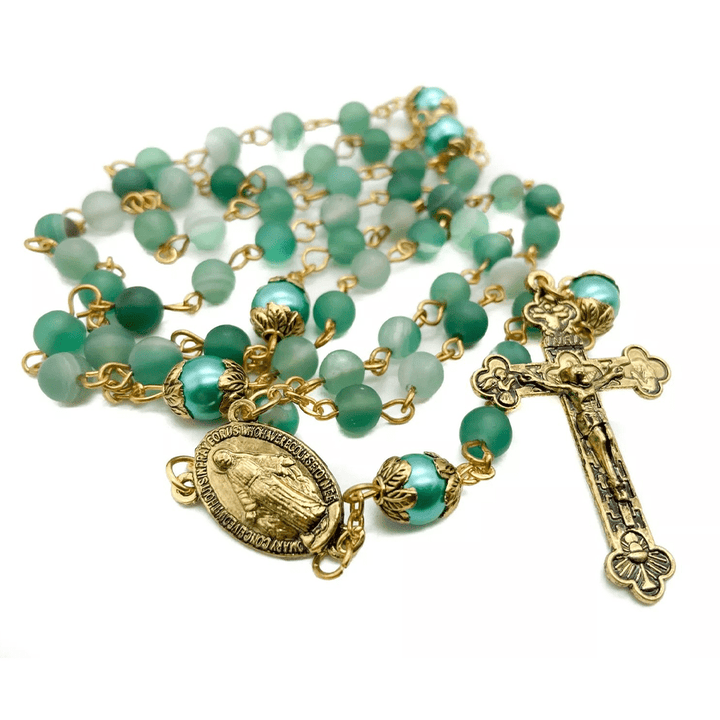 Christianartworkshop Miraculous Medal & Crucifix of 6 mm Round Green Crystal Alloy Chain Rosary - image 7