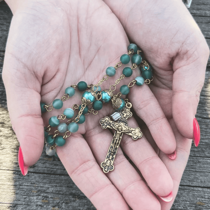 Christianartworkshop Miraculous Medal & Crucifix of 6 mm Round Green Crystal Alloy Chain Rosary - image 3