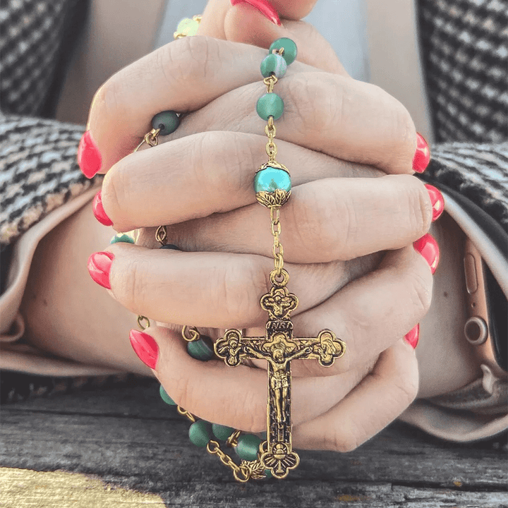 Christianartworkshop Miraculous Medal & Crucifix of 6 mm Round Green Crystal Alloy Chain Rosary - image 4