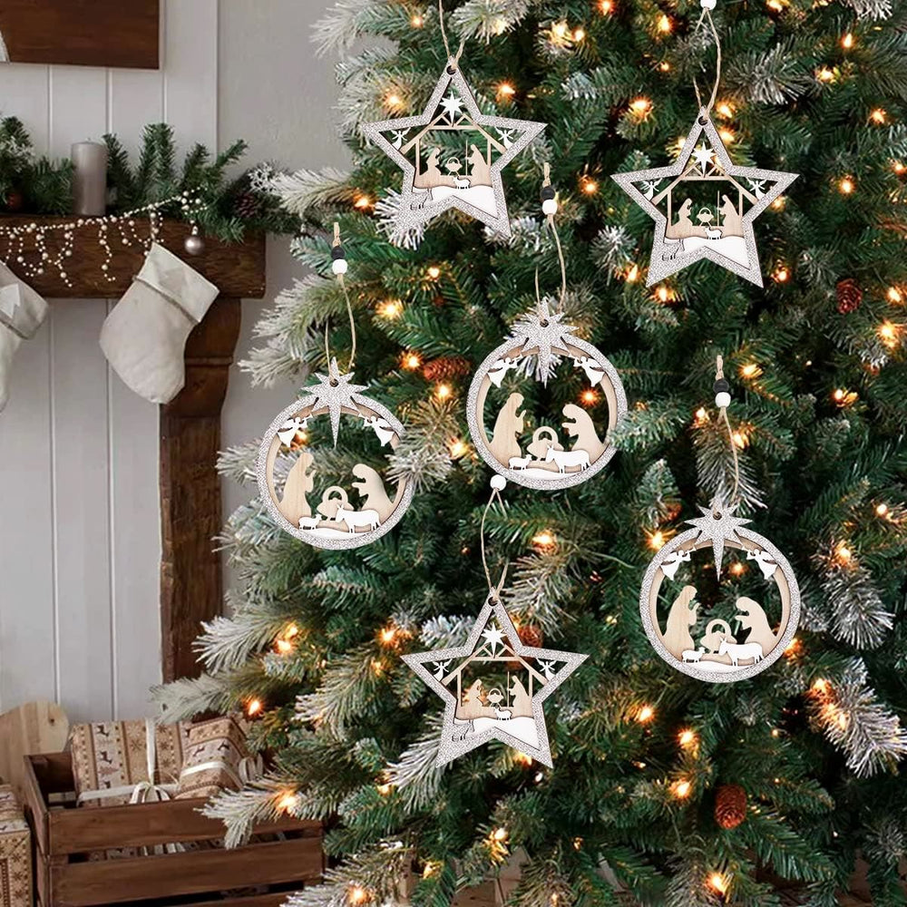 Christianartworkshop 3 Rustic Style Layered Wooden Pendant Christmas Nativity Ornaments - image 1