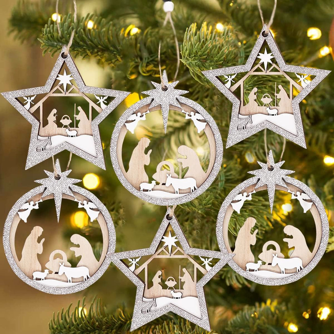Christianartworkshop 3 Rustic Style Layered Wooden Pendant Christmas Nativity Ornaments - Five-pointed Star - image 0