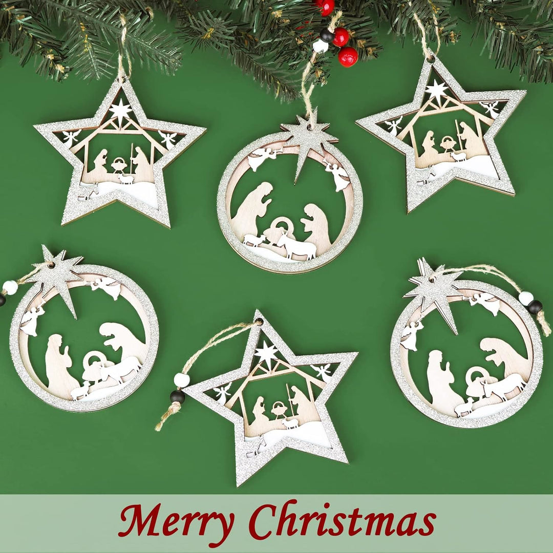 Christianartworkshop 3 Rustic Style Layered Wooden Pendant Christmas Nativity Ornaments - image 3