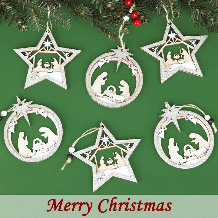 Christianartworkshop 3 Rustic Style Layered Wooden Pendant Christmas Nativity Ornaments - image 3