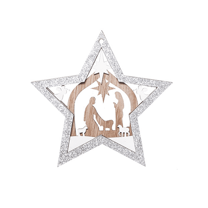 Christianartworkshop 3 Rustic Style Layered Wooden Pendant Christmas Nativity Ornaments - image 4