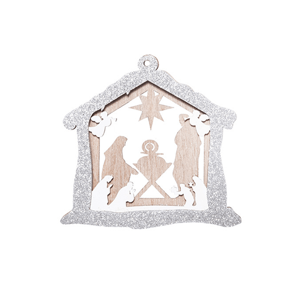 Christianartworkshop 3 Rustic Style Layered Wooden Pendant Christmas Nativity Ornaments - House - image 5
