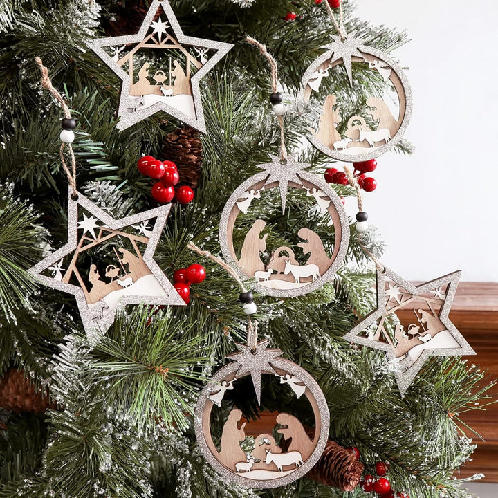 Christianartworkshop 3 Rustic Style Layered Wooden Pendant Christmas Nativity Ornaments - image 2