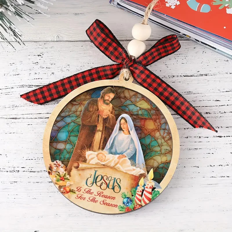 Christianartworkshop Rustic Colored Style Layered Wooden Pendant Christmas Nativity Ornaments - Nativity Scene - image 0