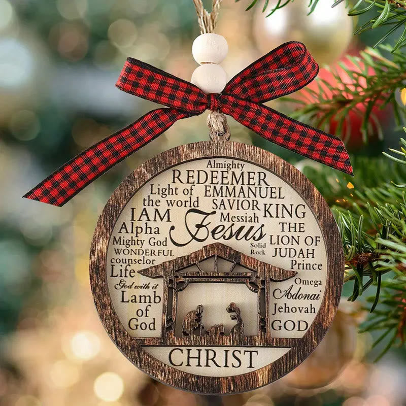 Christianartworkshop Rustic Style Layered Wooden Bible Verse Christmas Nativity Ornaments - image 1